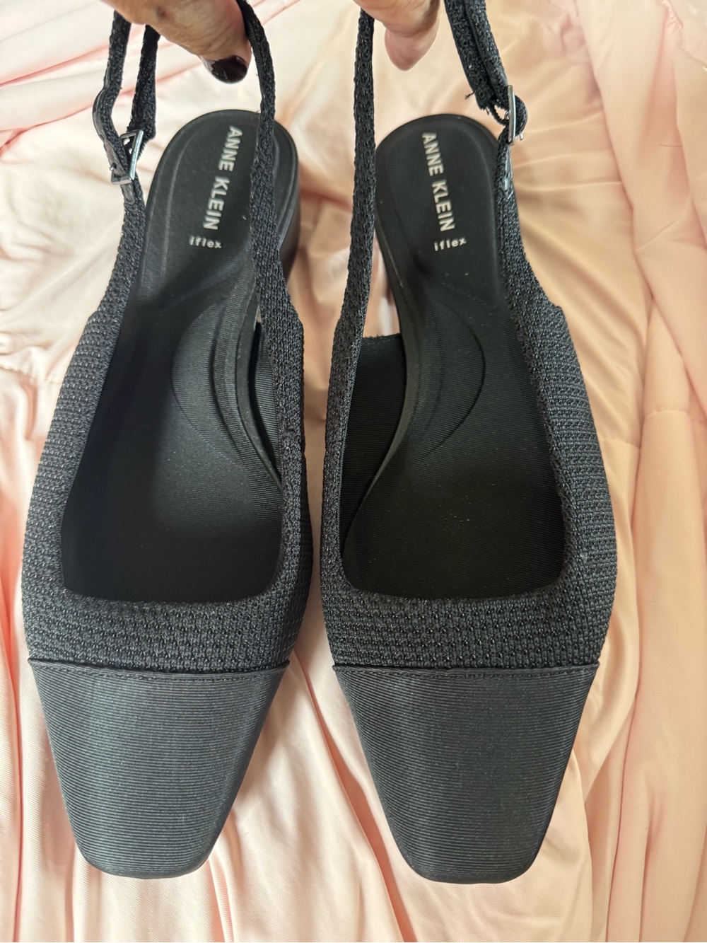 Anne Klein Black Knit Pointed Slingback Flats